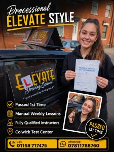 Passed manual driving test at Chilwell Test Centre with Elevate Driving School Nottingham using a fully qualified driving instructor.