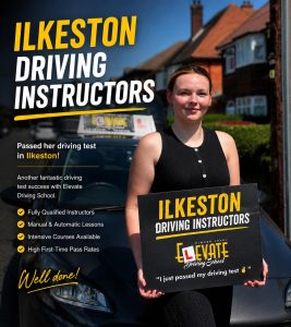 Ilkeston Driving Instructors – learner celebrating passing her driving test with Elevate Driving School in Ilkeston