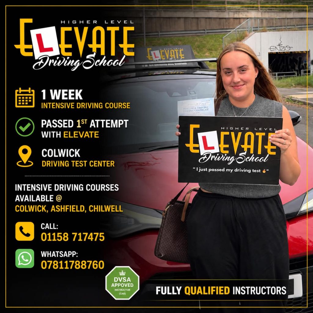 Manual driving lessons in Carlton with fully qualified Elevate Driving School instructor and intensive driving courses in Nottingham
