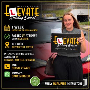 Manual driving lessons in Carlton with fully qualified Elevate Driving School instructor and intensive driving courses in Nottingham