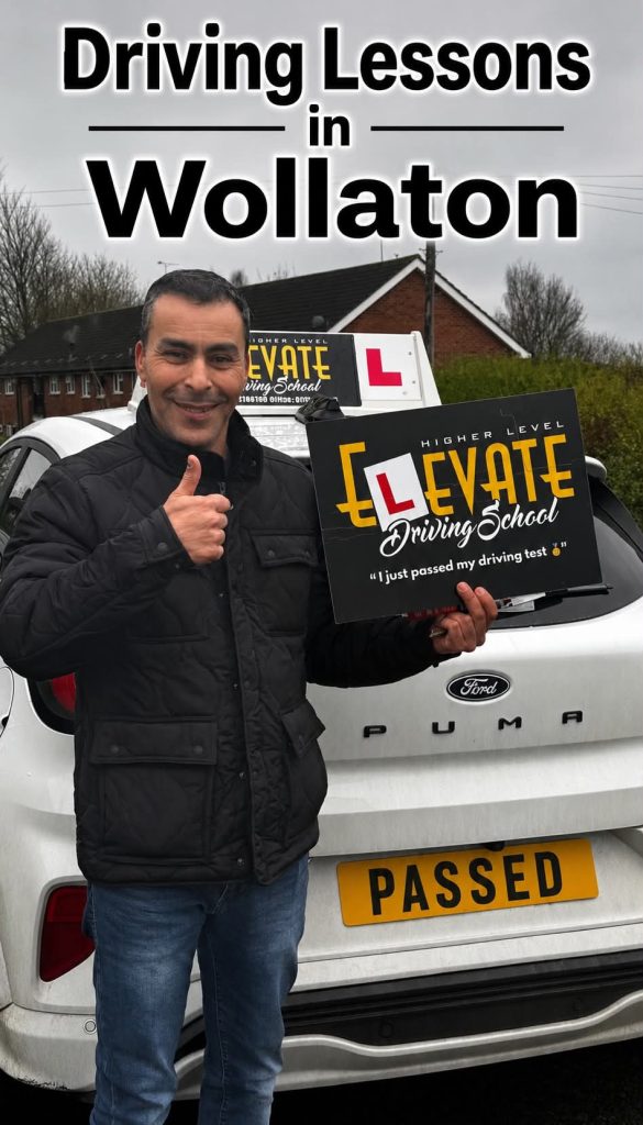 Driving Lessons in Wollaton with Elevate Driving School pupil celebrating a driving test pass in a Ford Puma with fully qualified instructor.