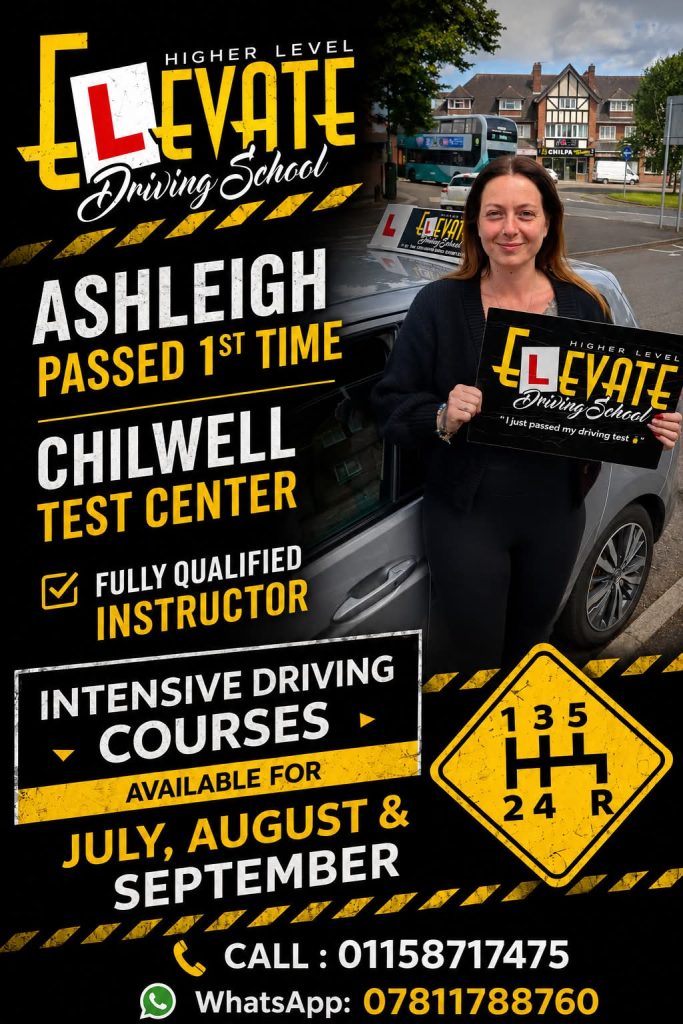 Driving Lessons Borrowash | Ashleigh from Aspley passing her driving test first time at Chilwell Driving Test Centre with Elevate Driving School