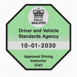 DVSA Approved Driving Instructor Badge showing Fully Qualified ADI with expiry date 10-01-2030